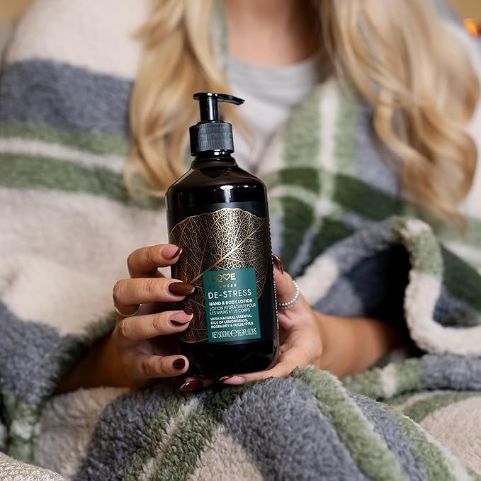 I Love Wellness De-Stress Hand and Body Lotion - Moisturizing Lotion for Dry Skin - Vitamin E Lotion - Lemongrass and Eucalyptus Scent - 16.9 oz