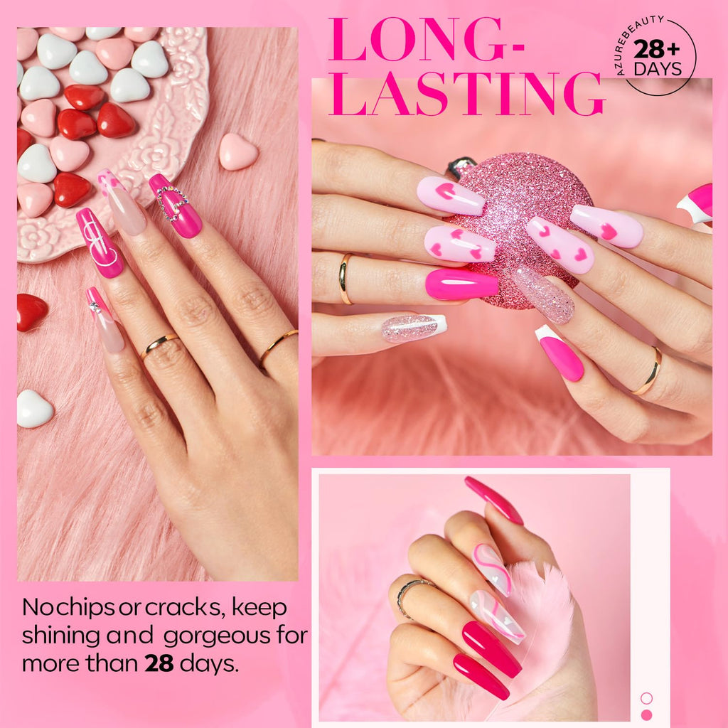 AZUREBEAUTY Dip Powder Nail Starter Kit with Matte Coat, 8 Hot Pink Glitter Neon Summer Color, Dipping Powder Liquid Set with Base/Top Coat/ Activator/10 Nail Sticks Salon at Home