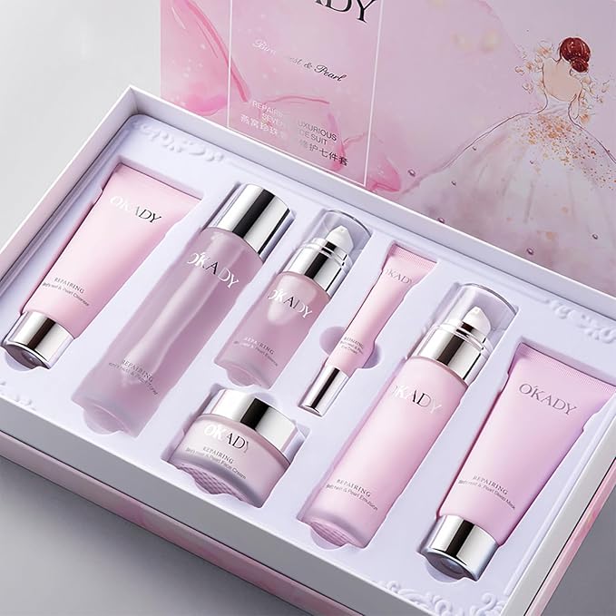 7-In-1 Skincare Gift Set With Facial Cleanser, Toner, Serum, Eye Cream, Lotion, Cream&Sleep facial mask, Moisturizing Skin Care Kit For Women, Birthday Gifts Set For Teen Girls