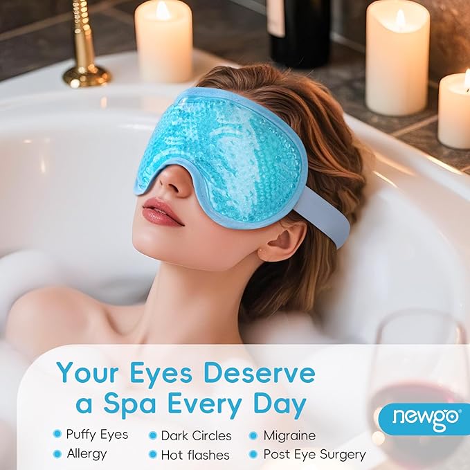 NEWGO Cooling Eye Mask for Puffy Eyes, Cold Eye Mask Eye Ice Pack for After Eyes Surgery, Tension Stress Relief, Itchy Eyes, Headaches, Dark Circles - Blue
