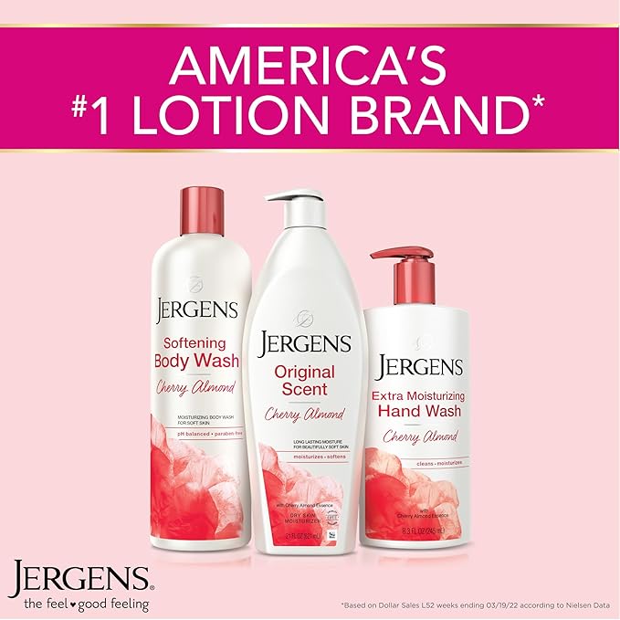 Jergens Original Scent Dry Skin Body Lotion, Hand and Body Moisturizer, Cherry Almond Essence, Dermatologist Tested, 32 Oz, Pack of 6