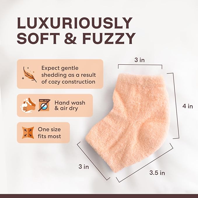 Dr. Frederick's Original Moisturizing Fuzzy Heel Socks - 2 Pairs - Cozy Gel-Lined Sleep Socks for Women & Men - Soothes Dry, Cracked Feet - Heel Repair - Peach Fuzz