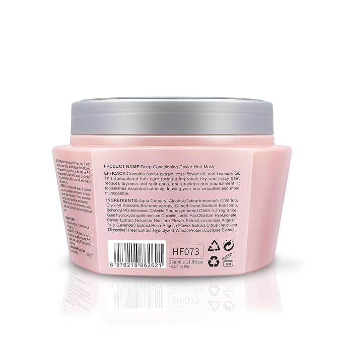 Caviar Hair Mask, Enriched with Caviar Essence, Keratin, & Herbal Extracts for Ultimate Shine & Softness, Deep Conditioning Treatment for Dry or Damaged Hair, 11.8 fl oz，Sulfate-Free