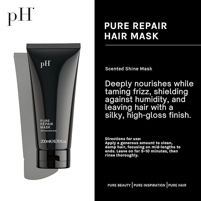 pH PURE HAIR Repair Hair Mask - Revitalizing Treatment for Damaged & Bleached Hair - Strengthening Moisturizing Mask with Hyaluronic Acid - Restores Volume - Sulfate-Free & Paraben-Free - 6.7 Oz