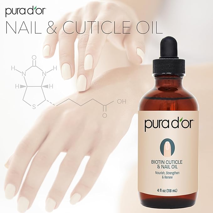 PURA D'OR 4 Oz Nail and Cuticle Oil - Nourishing Treatment with Dropper - Natural Blend Enriched with Biotin, Vitamin E, Milk for Nail Growth, Healthy Nail Beds and Great for Acrylic Nails