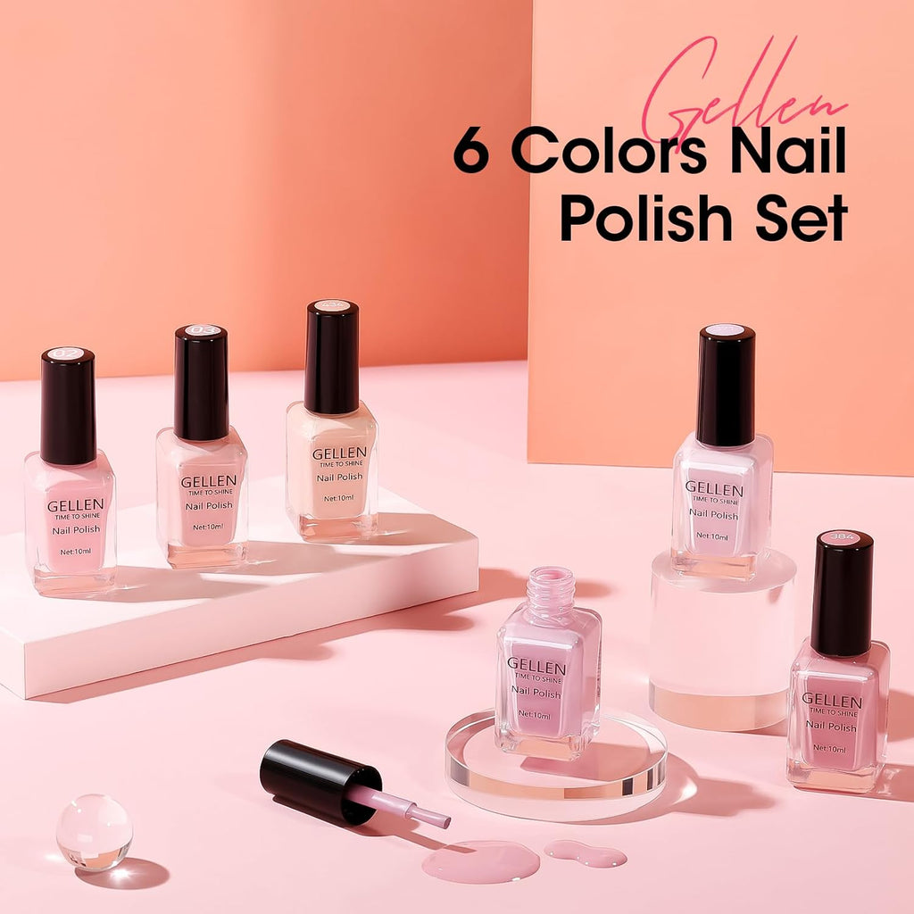 GELLEN Nude Nail Polish, Quick Air Dry Natural Traditional Regular Nail Polish 6 Colors Neutral Set for Acrylic Natural Nails Home Salon All Season, Chip Resistant, Not UV Gel, Hema Free, Non-toxic