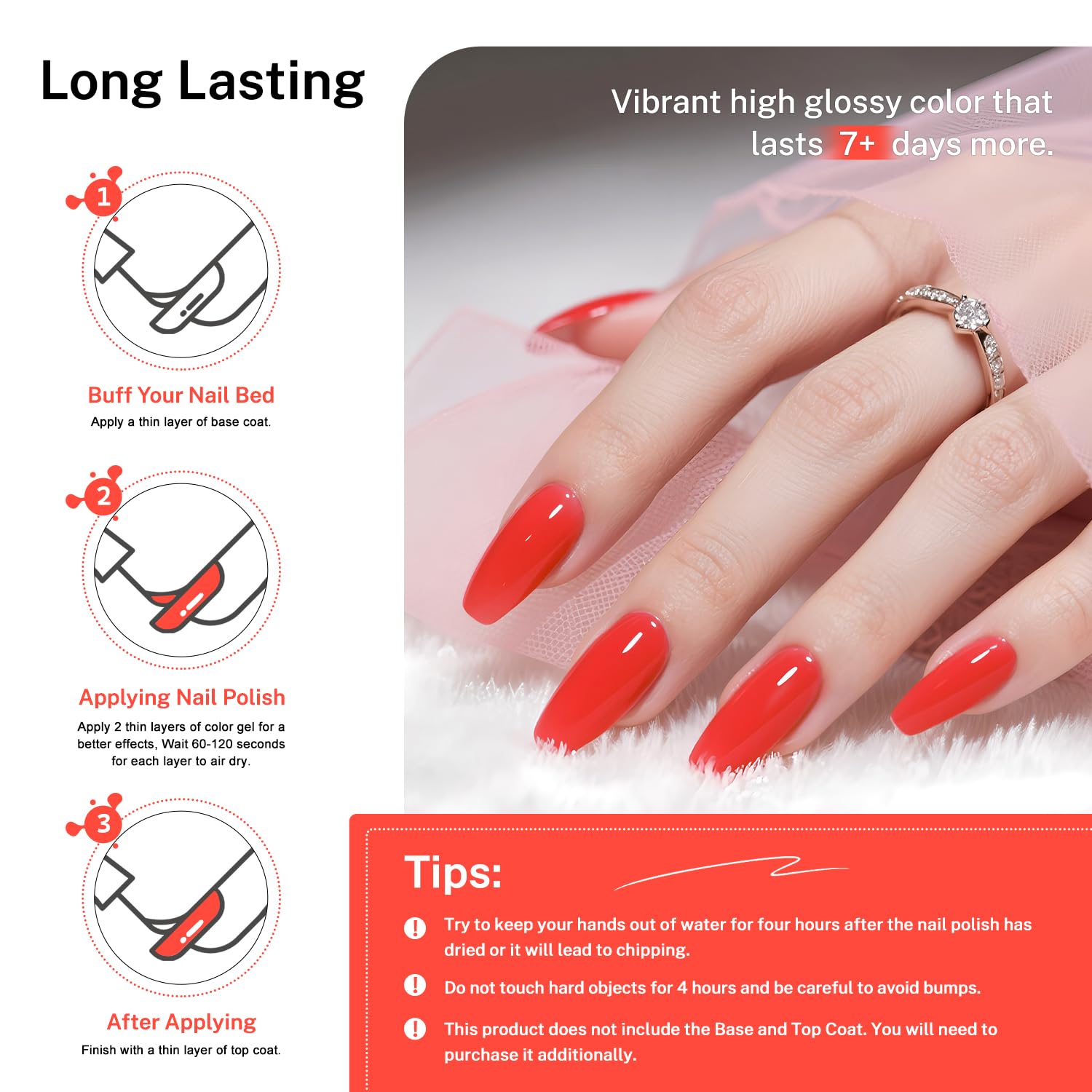 16.5ml Neon Red Nail Polish Glossy Shine Finish Large Volume Quick Dry Nail Polish, Long Lasting Shine, Fingernail Toenail Nail Art DIY Home Travel Nail Art Gift