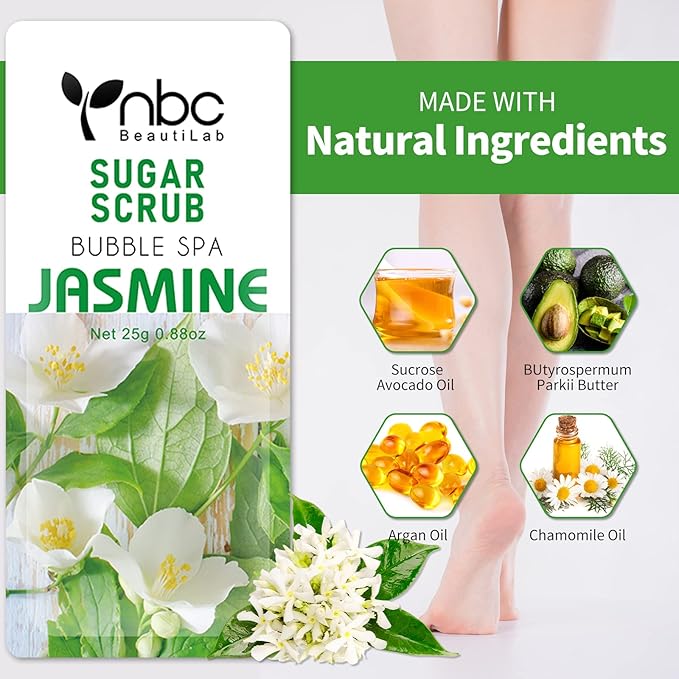 Foot Exfoliating Scrub, Sugar Scrub, Dead Skin Remover for Feet, Individually Packaged Foot Scrub Smooths, Hydrates, Detoxifies Tired and Dry Cracked Feet 16 Packs per Box, Jasmine