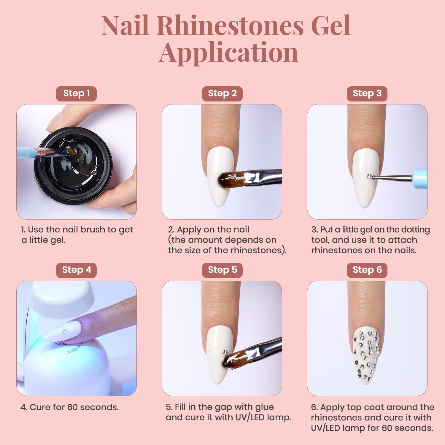 Beetles Rhinestone Glue for Nails with 2 Dual Purpose Brush Pen, 1Pcs 15ml Nail Glue for Nail Art Adhesive Resin Gems Diamonds Jewelry Decoration Soak Off Led Lamp Fall Nails Gifts for Women