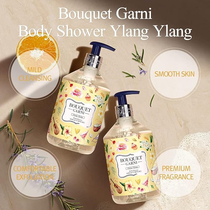 Bouquet Garni Body Shower Ylang Ylang Fragrance - Gentle Cleaning, Skin Care, Long-lasting Fragrance (Containing Purslane, Rosemary, and Lavender Extract) - 17.6 oz