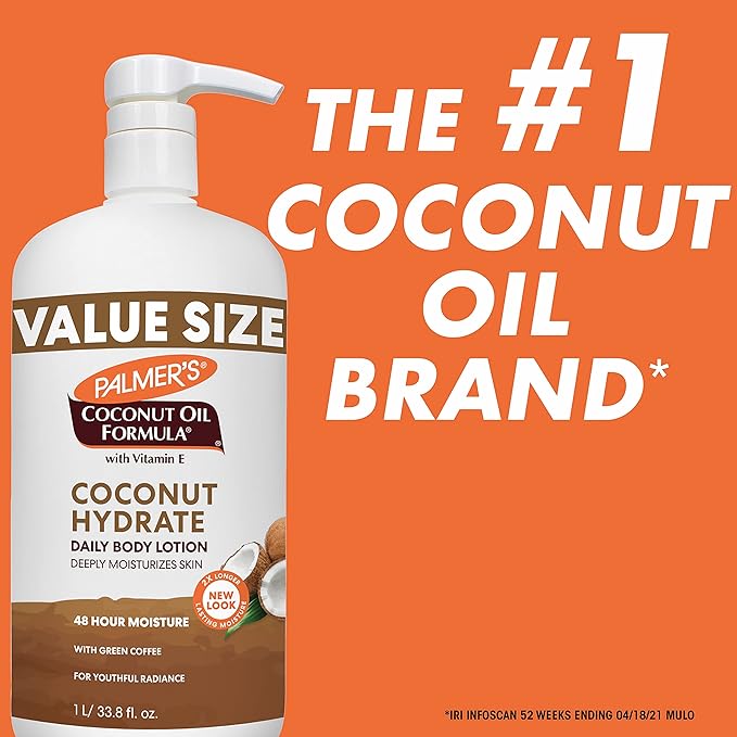 Palmer's Coconut Oil Formula Body Lotion for Dry Skin, Hand & Body Moisturizer with Green Coffee Extract & Vitamin E, Value Size Pump Bottle, 33.8 Fl Oz (Pack of 1)
