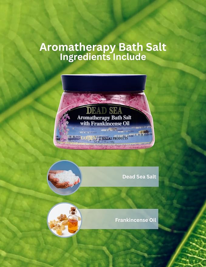 Malki Dead Sea Products Aromatherapy Frankincense Bath Salts - 500g | Soothing Bath Experience with Frankincense Oil | Stress Relief & Relaxation | Dead Sea Bathcare's Aromatherapy Blend
