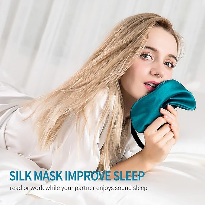 2-Pack 100% Real Natural Silk Eye Mask, Silk Sleeping Mask, Shade Puffy Eye Gift with Adjustable Straps, Sleep Eye Mask, SHJINJU Eye Mask Shade (Black and Leather Powder)