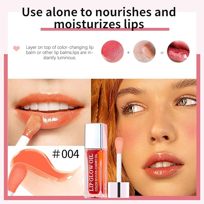 Plumping Lip Oil, Hydrating Gloss Tinted Lip Balm Transparent Lip Care, Big Brush Head Glitter Shine, Long Lasting Nourishing Non-sticky Fresh Texture(CORAL)