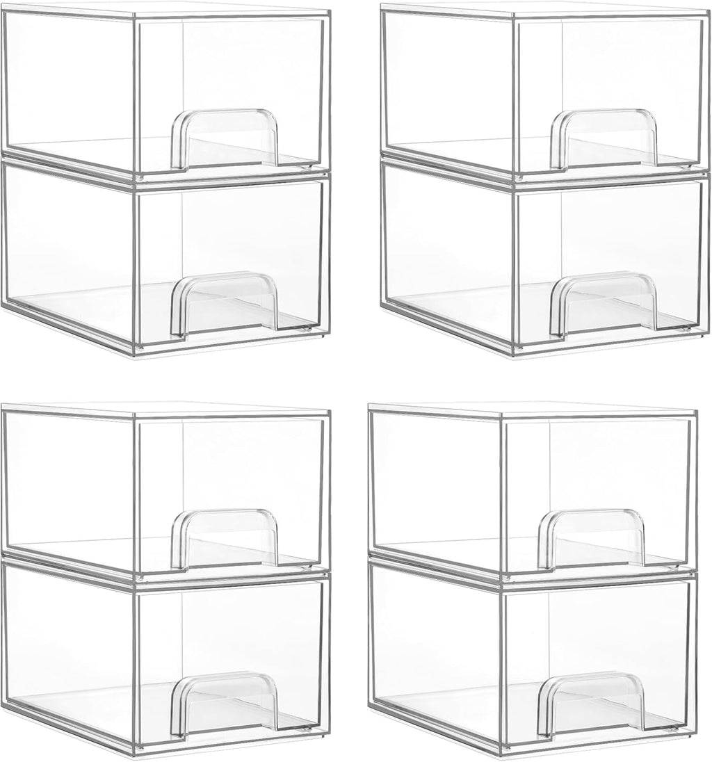 Vtopmart 8 Pack Clear Small Stackable Storage Drawers,Acrylic Bathroom Makeup Organizer,Plastic Storage Bins For Vanity, Undersink, Kitchen Cabinets, Pantry, Home Organization