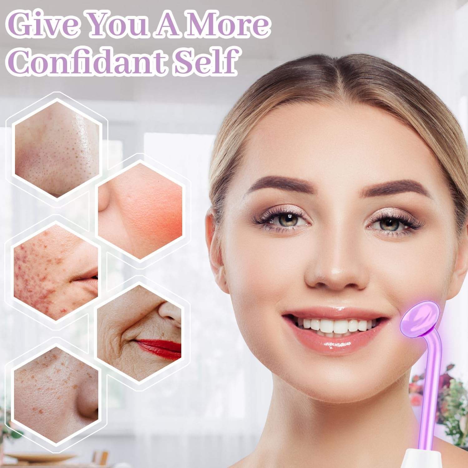 High Frequency Facial Wand - TUMAKOU Violet Portable Handheld High Frequency Facial Skin Machine Device for Face - with 4 Purple Tubes