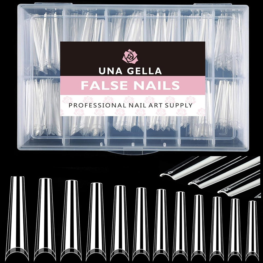 UNA GELLA Coffin Fake Nails Tips Extra Long 216 PCS XXL Coffin Acrylic Fake False Nails Tips Long Ballerina Nail Tips with Box for Nail Salons and Home DIY, 12 Sizes