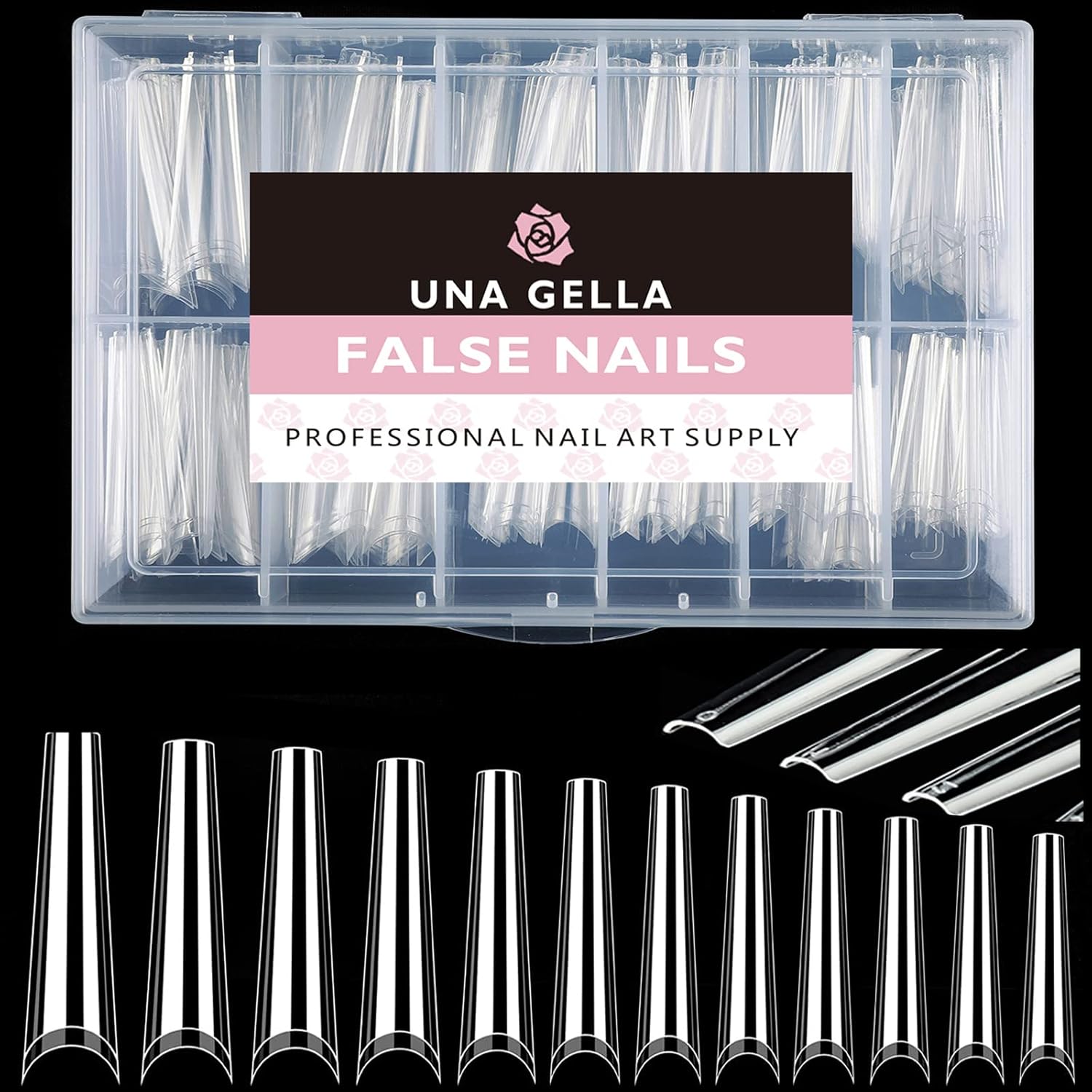 UNA GELLA Coffin Fake Nails Tips Extra Long 216 PCS XXL Coffin Acrylic Fake False Nails Tips Long Ballerina Nail Tips with Box for Nail Salons and Home DIY, 12 Sizes