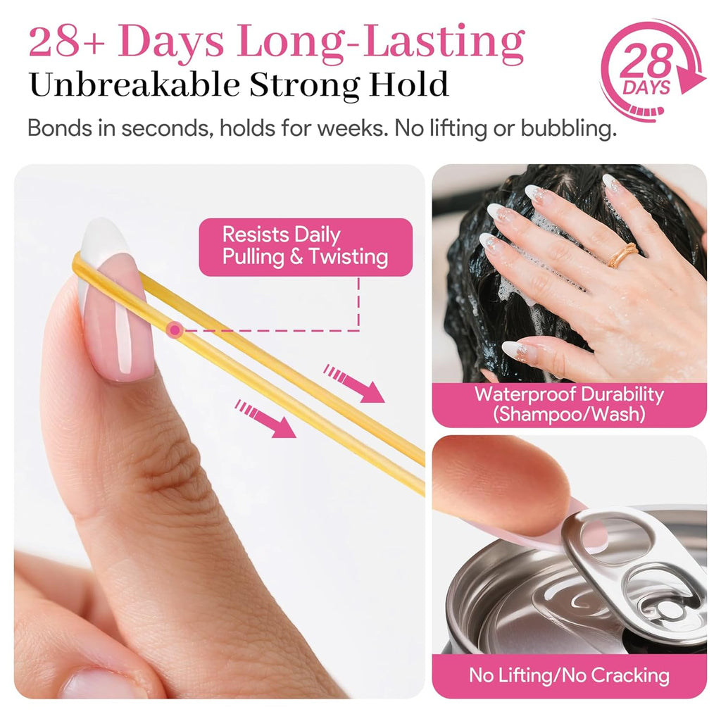Nail Glue for Press Ons, 10g*2 Super Strong Bond Semi Solid Glue On Nails, 10s Quick Dry No Curing Needed, High Capacity Press on Semi-Solid Gel Long Lasting 28+ Days Easy to Remove for Beginners