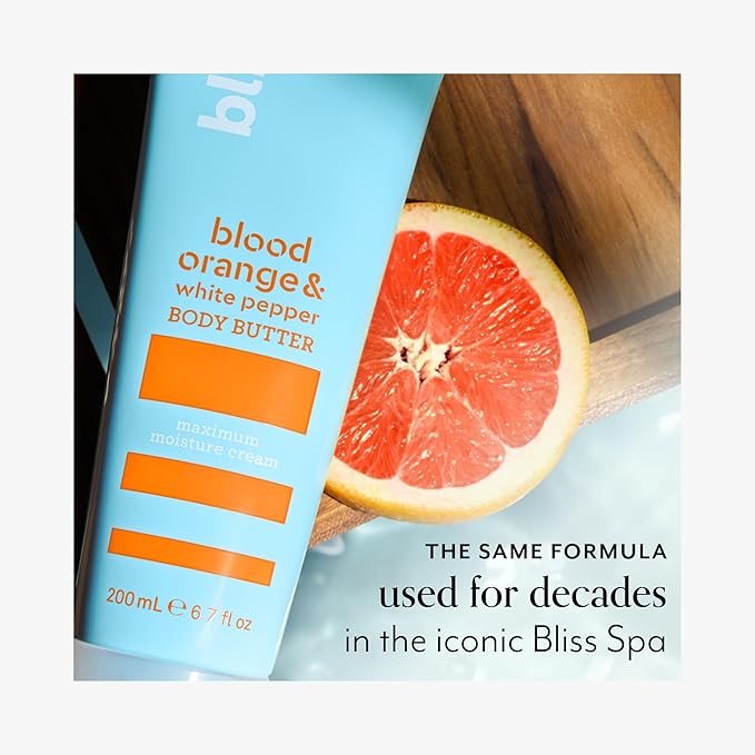 Bliss Body Butter - Blood Orange and White Pepper - Maximum Moisture Cream - 6.7 Fl Oz - Body Lotion for Dry Skin - Long-Lasting Moisturizer for Women & Men - Vegan and Cruelty-Free