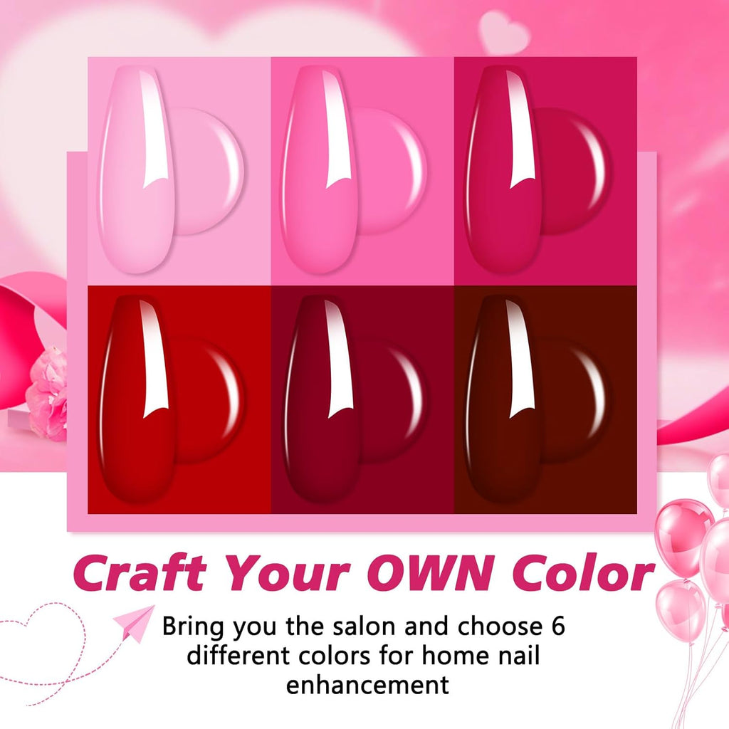 6 Colors Dip Powder Set, Hot Pink Red Dipping Powder Color Set, Glossy Nail Art Manicure DIY Salon Home Gift for Ladies (YYSDDPS-No.15-6pcs)