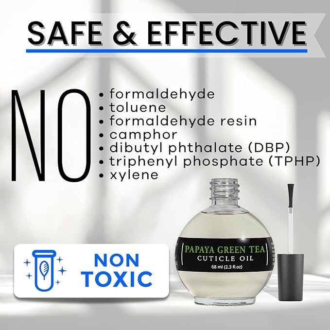 Moisturizing Cuticle & Nail Care Oil 2.3 Fl Oz - Papaya Green Tea Scented – Infused with Jojoba Oil, Aloe, Vitamin E – Nail & Cuticle Hydration, Repair, Moisturizer, Strengthener, Growth