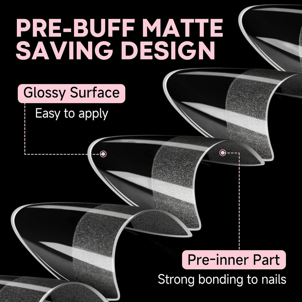 UNA GELLA Almond Gel Nail Tips Short: Half Cover Almond Shape Nail Tips Matte 216pcs Clear Gelly Tips for Saving Nail Extension DIY Nail Art, Self-handle 12Sizes