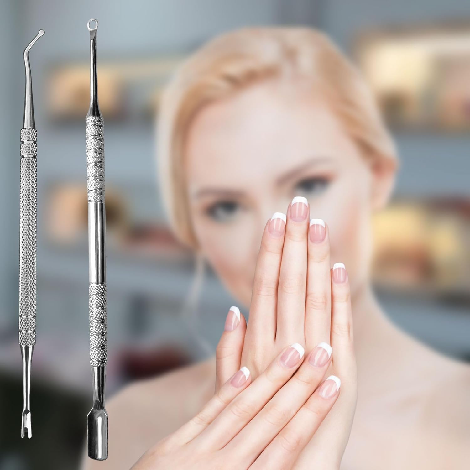 Premium Stainless Steel Manicure Tools 2-Piece Set, Upgrade Gel Nail Polish Remove Tool & Cuticle Pusher, Cuticle Trimmer & Nail Lifter, Durable&Hygienic, For Women