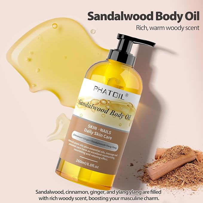 Vanilla Body Oil & Sandalwood Body Oil 260ML, Premium Body Oil for Moisturizing Skin