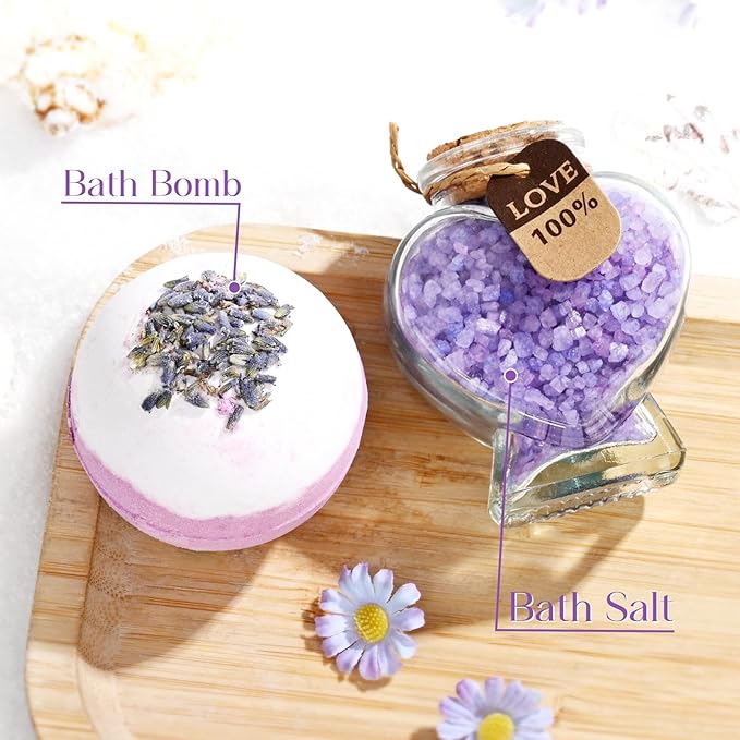 FRAMICS Spa Gifts for Women, Relaxing Spa Gift Baskets for Women, Bath Sets for Women Gift, Relaxing Gifts for Mom, Wife, Sister, Friends, Teacher, Valentine's Day, Mother's Day, 8-Piece, Purple