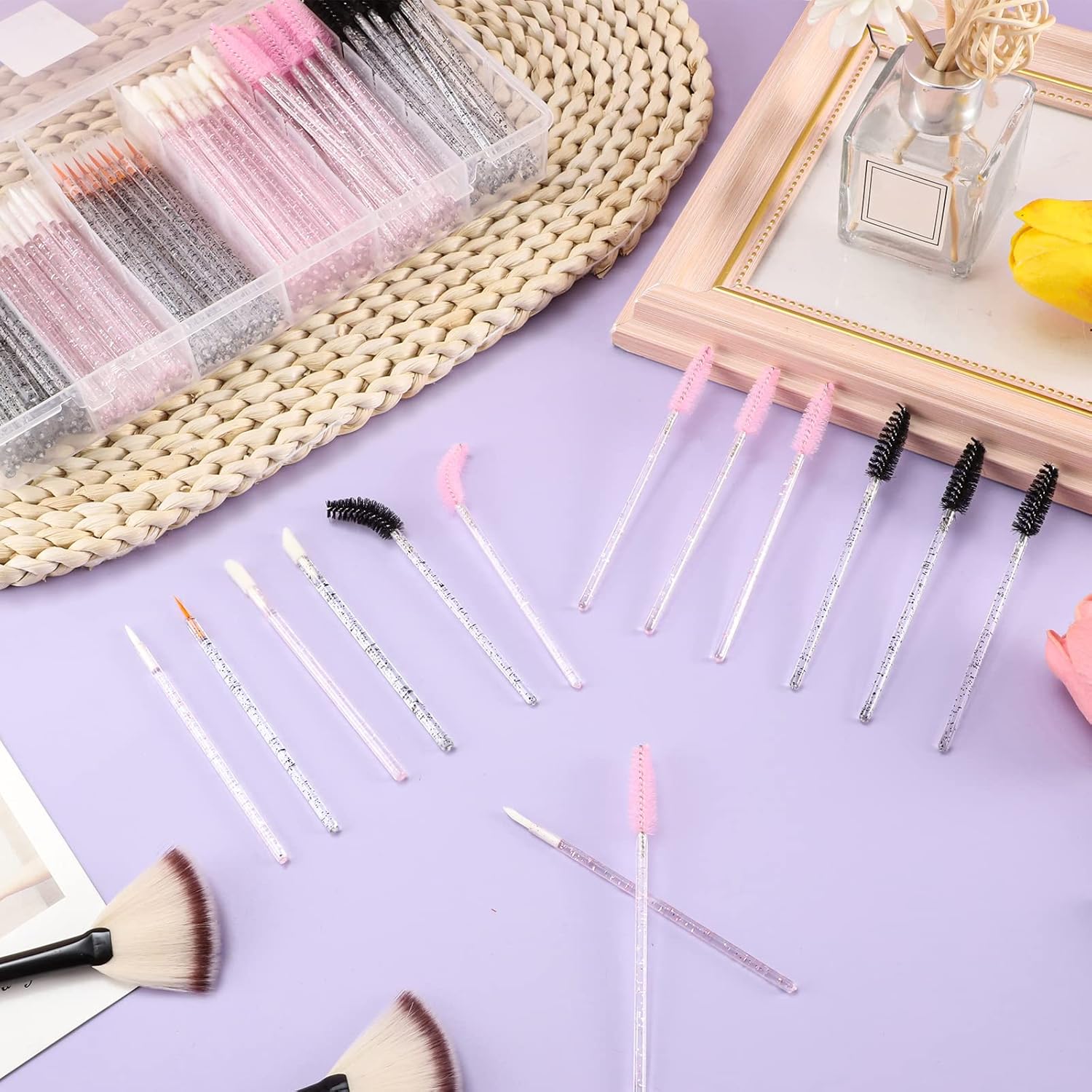 270 PCS Crystal Disposable Makeup Applicators Kit, Makeup Artist Must Haves Tools 100 Mascara Wands 100 Lipstick Applicators 70 Eyeliner Brushes with Organizer Box Christmas Gifts for Women