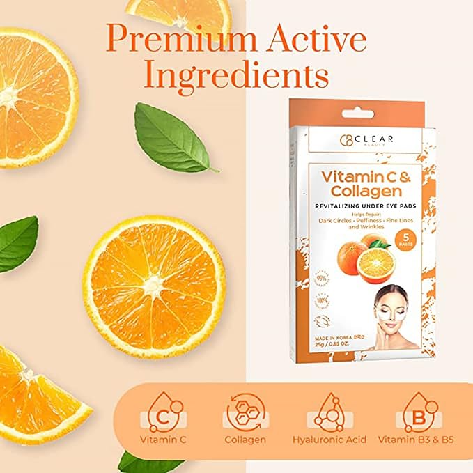 Vitamin C & Collagen Under Eye Patches 3 Pack - Dermatologist Tested, Reduces Dark Circles, Anti-Aging, Natural Ingredients, Cruelty-Free Korean Skincare, All Skin Types - 3 Pairs