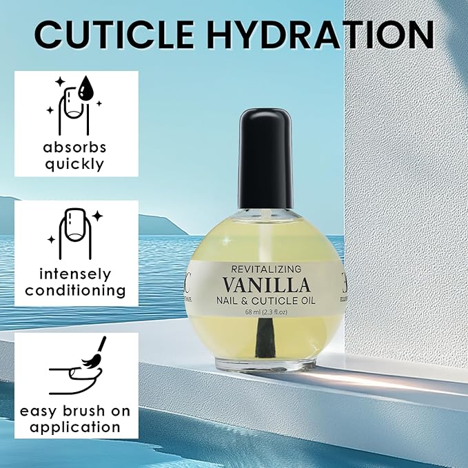Moisturizing Cuticle & Nail Care Oil 2.3 Fl Oz - Vanilla Scented – Infused with Jojoba Oil, Aloe, Vitamin E – Nail & Cuticle Hydration, Repair, Moisturizer, Strengthener, Growth
