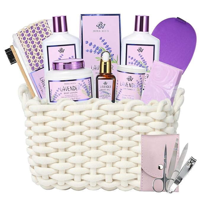 Mother's Day Gift for Mom, Bath and Body Gift For Women - Lavender Home Spa Gift Set, Shower Gel,Bubble Bath,Lotion,Bath Bombs,Eye Mask,Manucure Set, Bath Belt, Body Oil,Bath Soak,Lip Balm,Soy Candle