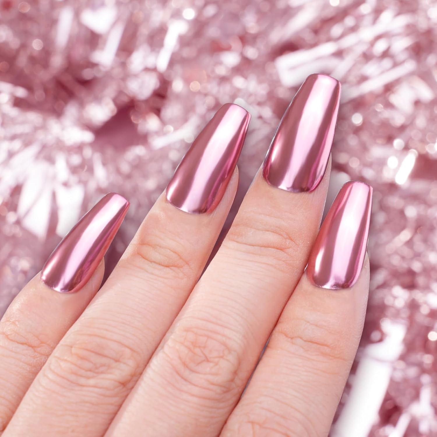 Pretty Diva Chrome Nail Powder - Rose Gold/Pink Nails Chrome Powder Mirror Effect, Premium Metallic Mirror Chrome Nail Powder Pigment for Nail Art Decoration