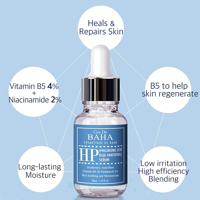 Panthenol 4% Serum - Vitamin B5 Facial Hydrating Serum with Aloe Vera, Hyaluronic Acid, White Tea Extract - For All Skin Types, 1 Fl Oz (30ml)