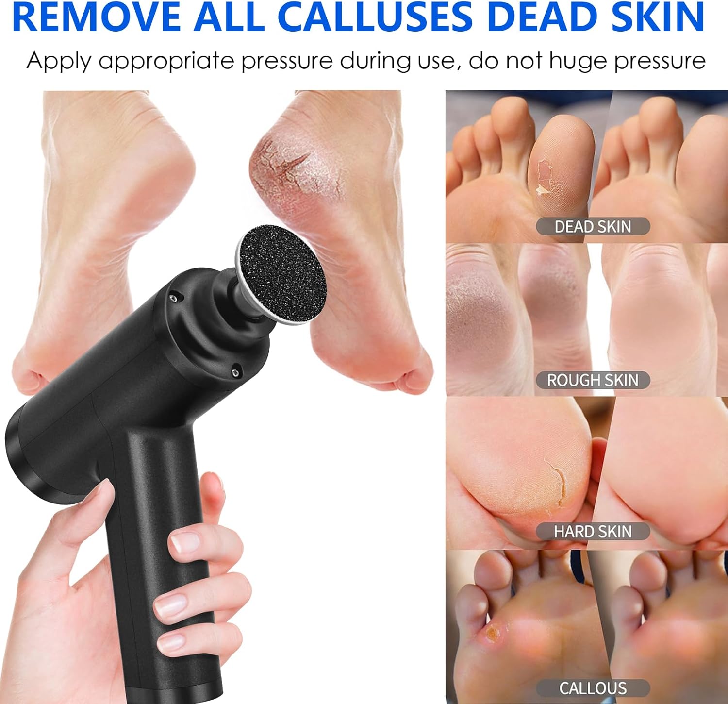 Upgraded Electric Callus Remover for Feet 4500rpm, Adjustable Speed Professional Electric Foot Sander Grinder Foot File for Calloused Feet Dead Hard Cracked Skin, with 4 Interchangeable Heads (Black)