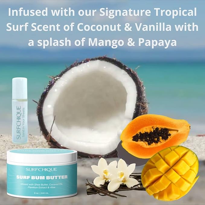 Surf Bum Whipped Moisturizing Body Butter with Light Tropical Scent of Coconut, Vanilla, Mango, & Papaya (2 oz)