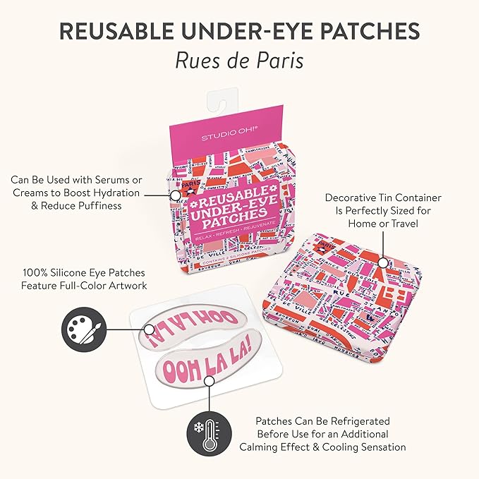 Studio Oh! Reusable Under-Eye Patches, Puffy Eyes Treatment and Under Eye Masks Skincare, 100% Silicone Eye Patches, Pairs with Favorite Serums or Creams, Rues de Paris