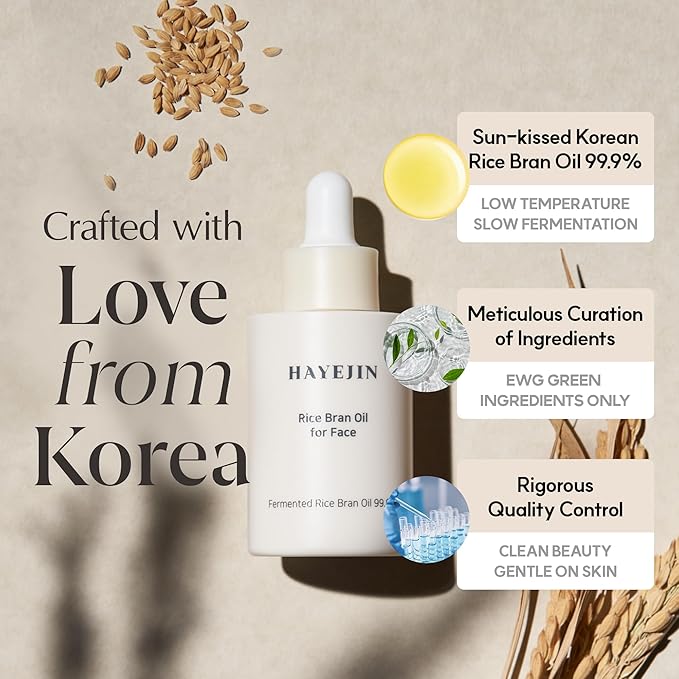 HAYEJIN Rice Bran Oil for Face | Face Moisturizer w/Fermented Rice Bran Oil | Korean Face Oil for Women | Face Serum for Glowing Skin | Korean Skin Care Facial Oils (Pack of 1, 1.01 Fl. Oz)