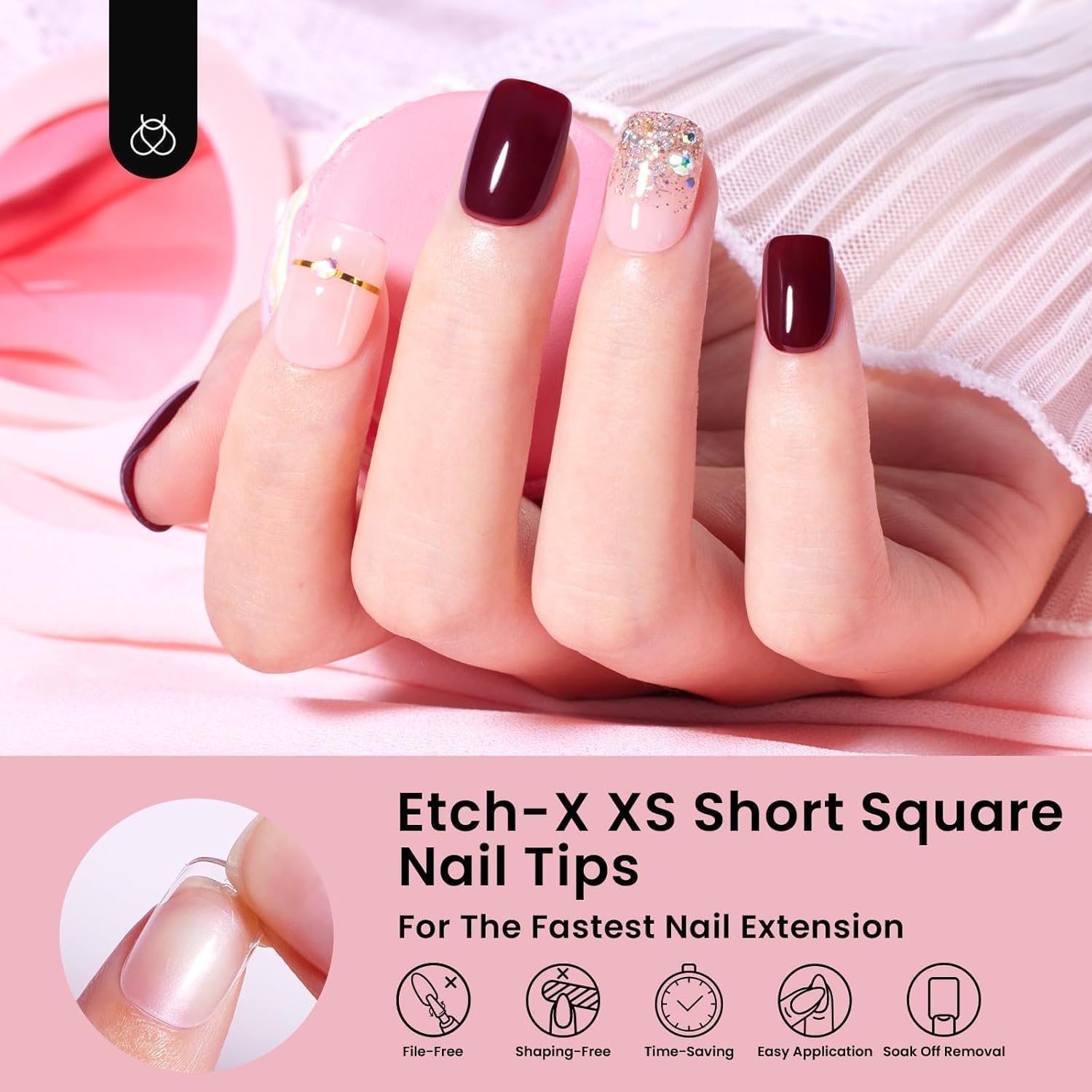 Beetles Gel Nail Tips 288 pcs Extra Short Square Nail Tips 12 Sizes Full Cover Gel Press On Nails Half Matte Acrylic Square Fake Nail Extension Set for Women Home DIY