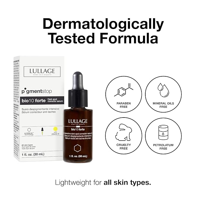 LULLAGE Bio10 Forte Intensive Dark Spot Corrector Face Serum for All Skin Types - B-CORE 221 Technology Vitamin C Serum for Women, 1 Fl Oz Dropper Bottle