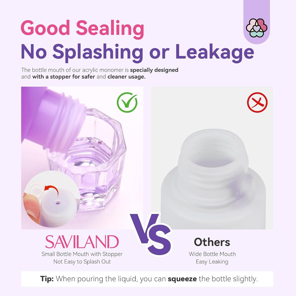 SAVILAND EMA Odorless Monomer Acrylic Liquid: 4 oz Acrylic Nail Monomer for Acrylic Powder, Premium Acrylic Nail Brush Nail Primer Top Gel, Acrylic Nail Kit for Manicurist
