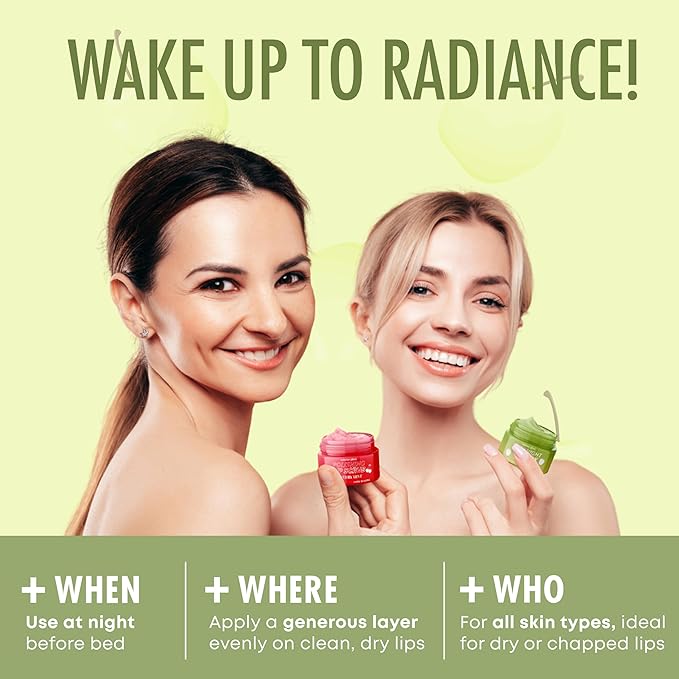 Apple, Pear, Cherry & Mint Lip Mask and Scrub - Dermatologist Tested, Hydrating & Exfoliating, Korean Skin Care, Nourishes, Softens & Brightens Lips - Vegan & Natural - 1 Pack