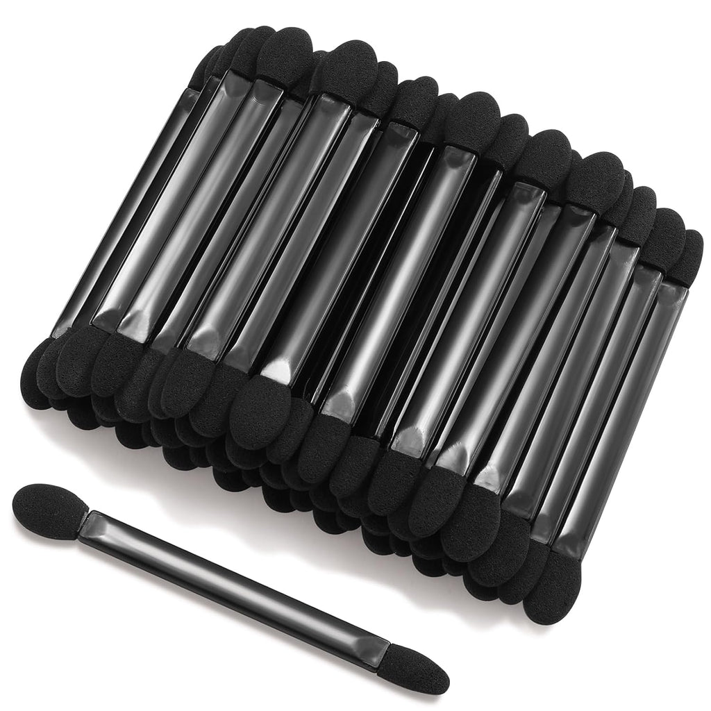 50 PCS Professional Disposable Dual Side Sponge Eyeshadow Brush, Double Head Eye shadow Brushes Makeup Applicator Cosmetic Tools(Length: 9.5 cm, Flat Handle, Black)