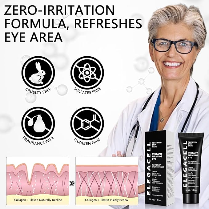 Elegacell Temporary Eye Tightener Cream Instant Firm Eye - Smooth the Look of Fine Lines, 1 Fl oz / 30ml