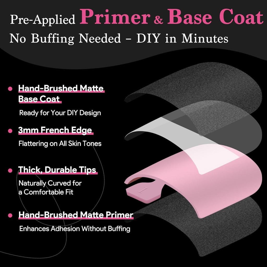 Press On Toenails for Women French Tips, Sharp Square Pre-applied Primer & Base Coat Toe Nail Press Ons Baby Pink Full Cover Fake Tips Extension 15 Sizes 270 Pcs, Builder Nail Gel & Top Coat Required