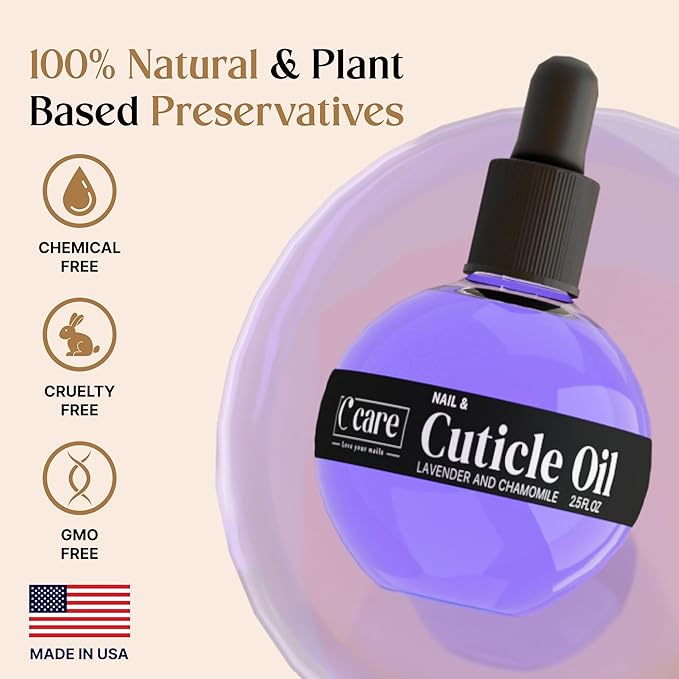 C CARE Cuticle Oil For Nails - Levender and chamomile Nail Oil - Moisturizes and Strengthens Nails and Cuticles - Dropper & Brush included - Large 2.5 oz bottle