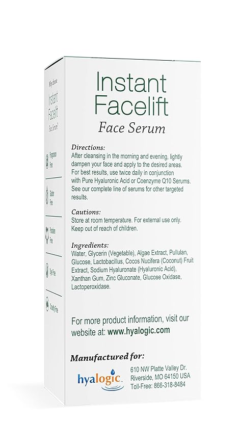 Hyalogic Instant Facelift Serum w/Hyaluronic Acid & Pepha Tight Formula to Lift, Firm & Tighten Skin - Lessens Fines Lines & Wrinkles - 1oz