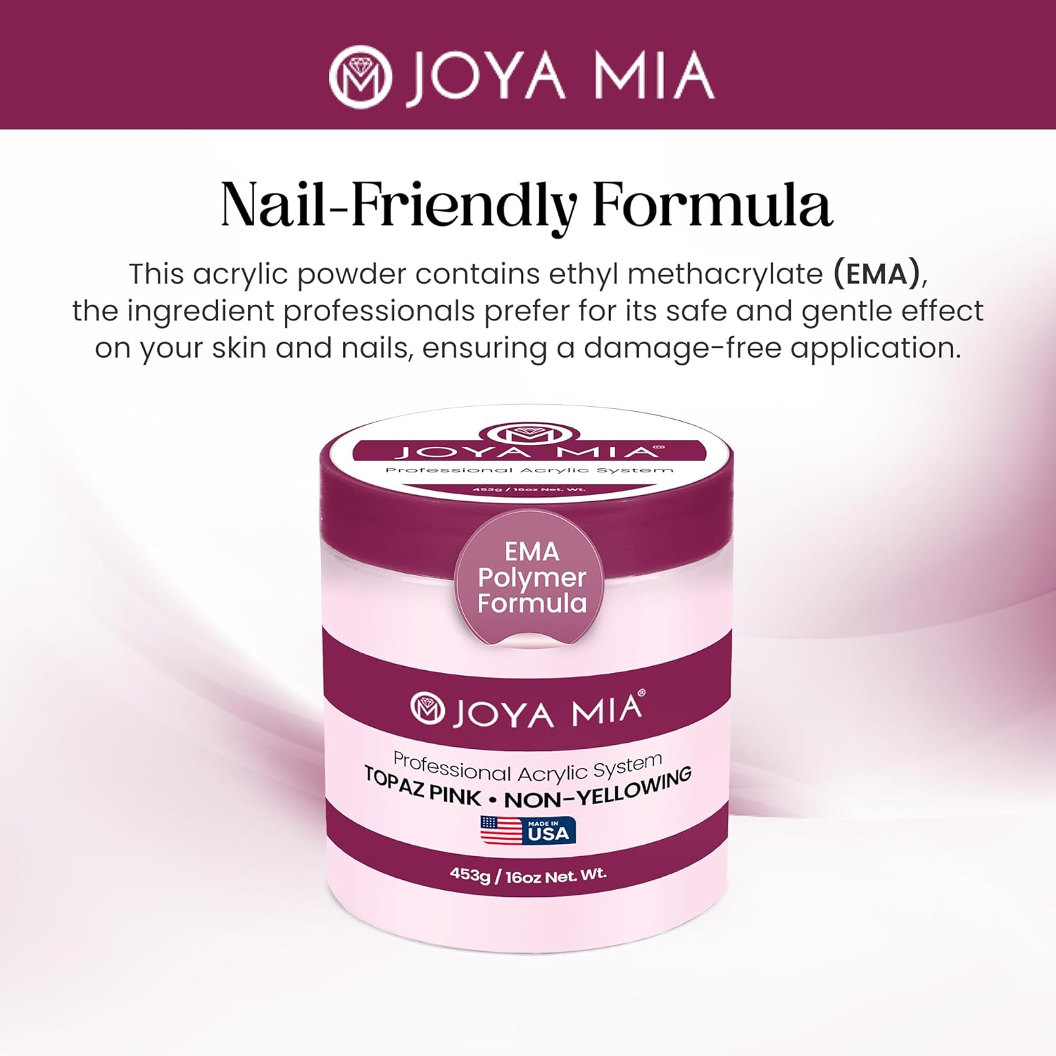 Joya Mia Acrylic Powder for Nails, MMA-Free, Super Adhesion Professional Powder for Flawless & Long-Lasting Nail Enhancements, Easy Application, Vibrant & Stunning Colors - Topaz Pink, 5 lbs